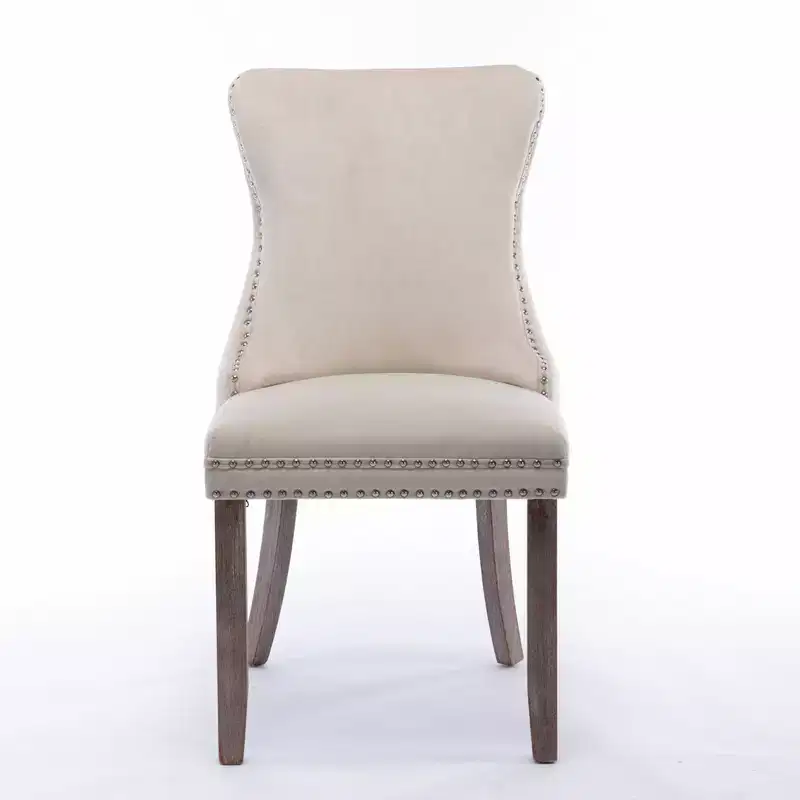 Okak Retro Dining Chairs Set of 2, Comfy Upholstered Wing-Back Chairs with Backstitching Nailhead Trim, Kitchen Chairs with Solid Wood Legs