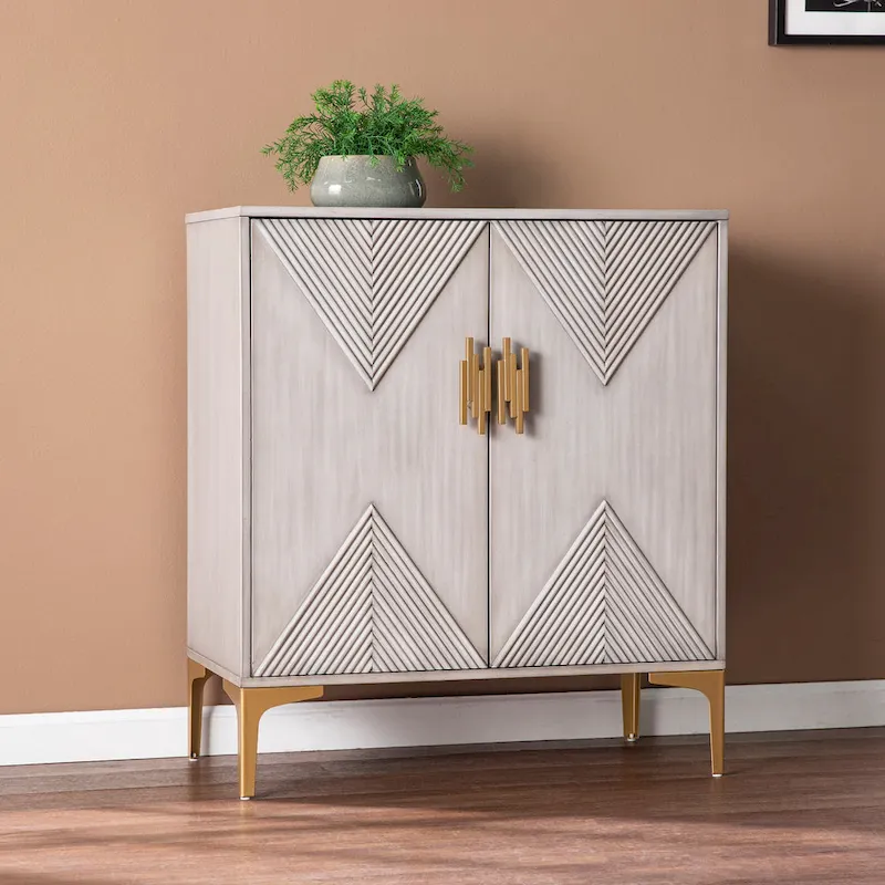 Laurelvale Grey Wood Cabinet w/ Goldtone Legs/Pulls