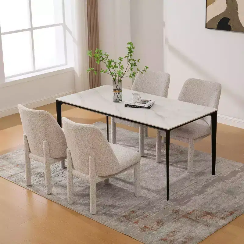 Set of 4 Modern Upholstered Dining Chairs with Curved Backrest, Wood Armless Side Chairs for Dining Room or Kitchen-Panipeachy