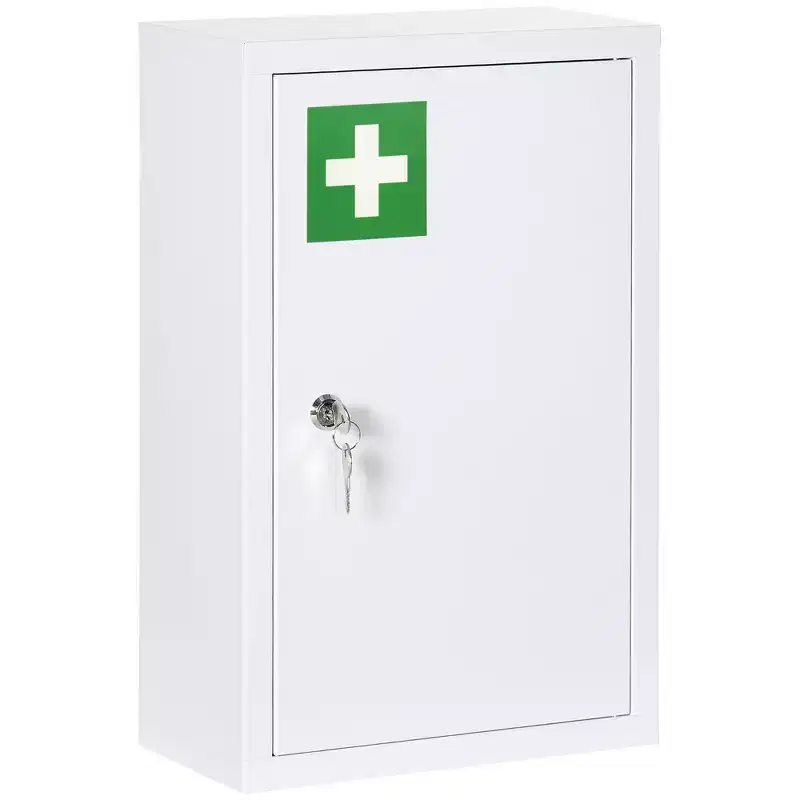 kleankin 12 x 18 Medicine Cabinet with Lock, Storage Shelves, Locking Medical Cabinet for Safety, First Aid Bathroom Wall Cabinet, White