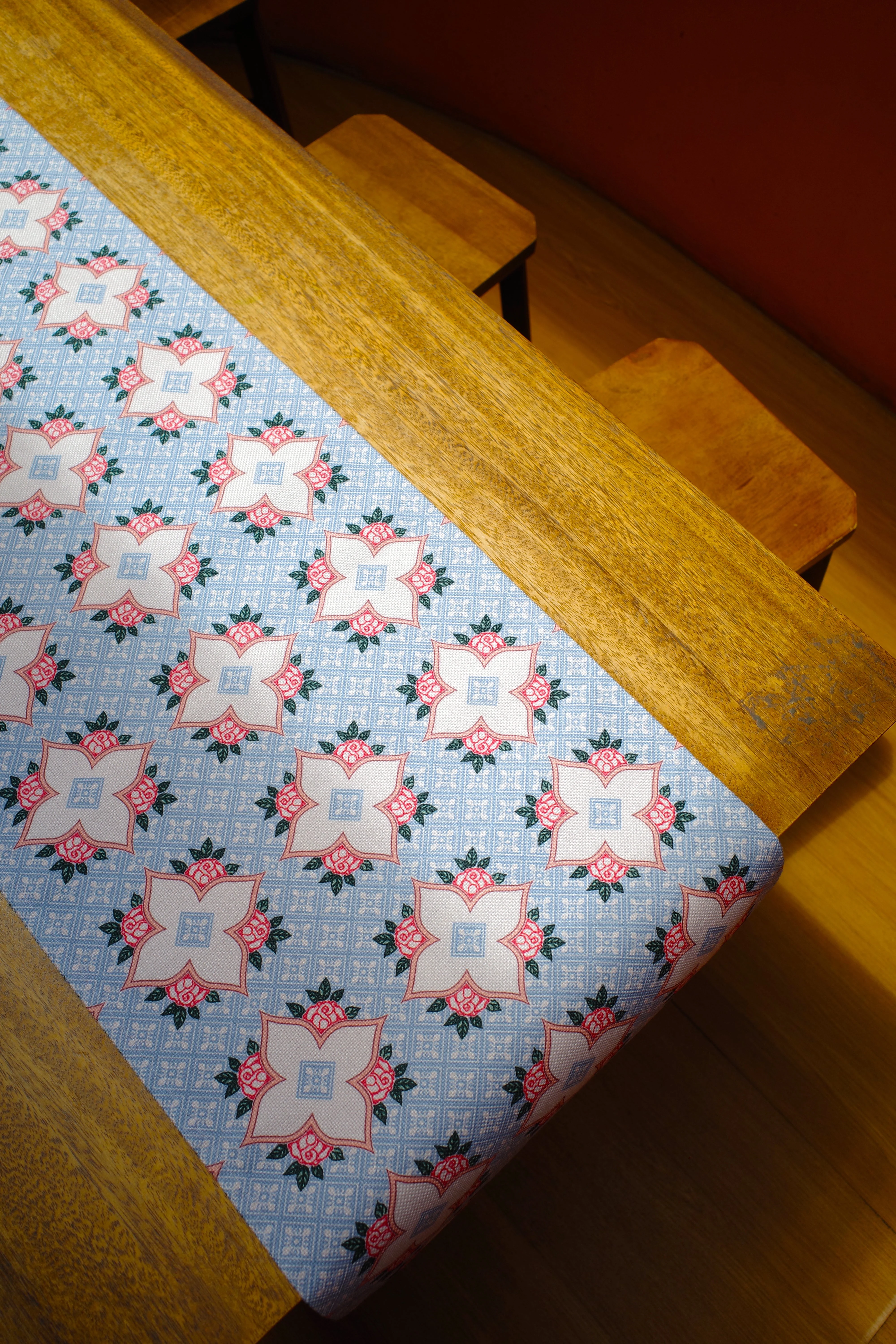 Peranakan Tile Table Runner in Corner Rose