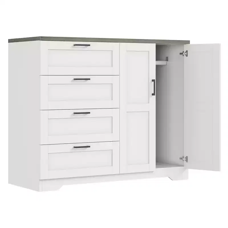 43.3 H Wooden Dresser with Storage Closet, Armoire Wardrobe Closet with 4 Drawers and 2 Doors