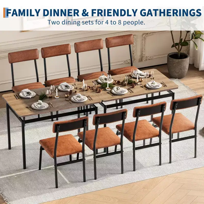 5 Piece Dining Table Set, with 4 PU Upholstered Chair
