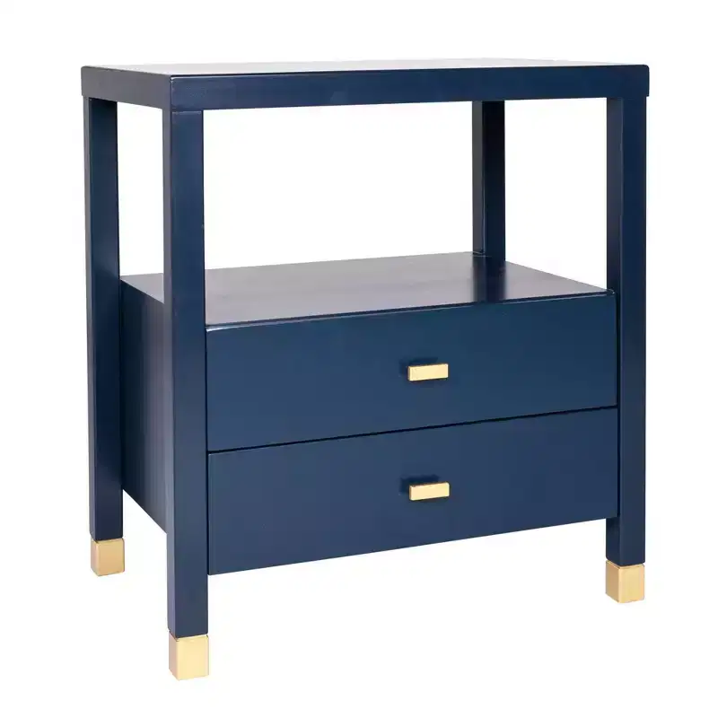 East at Main Hooper Accent Side Table Navy Blue: Wood Construction, Rectangular Shape, Dual Drawers