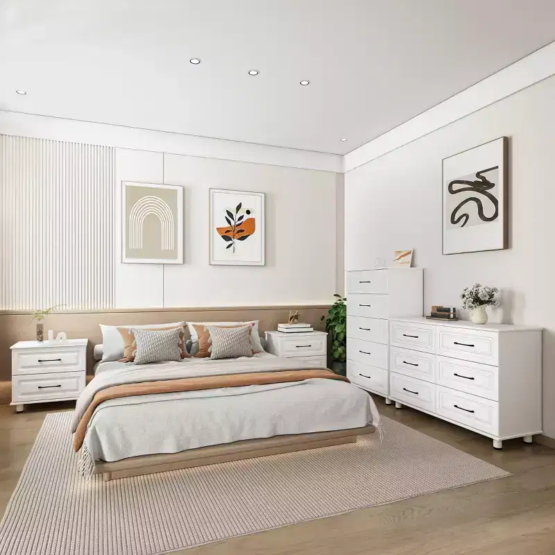 5-Drawer Tall Dresser with Steel Handles - White, 47.72
