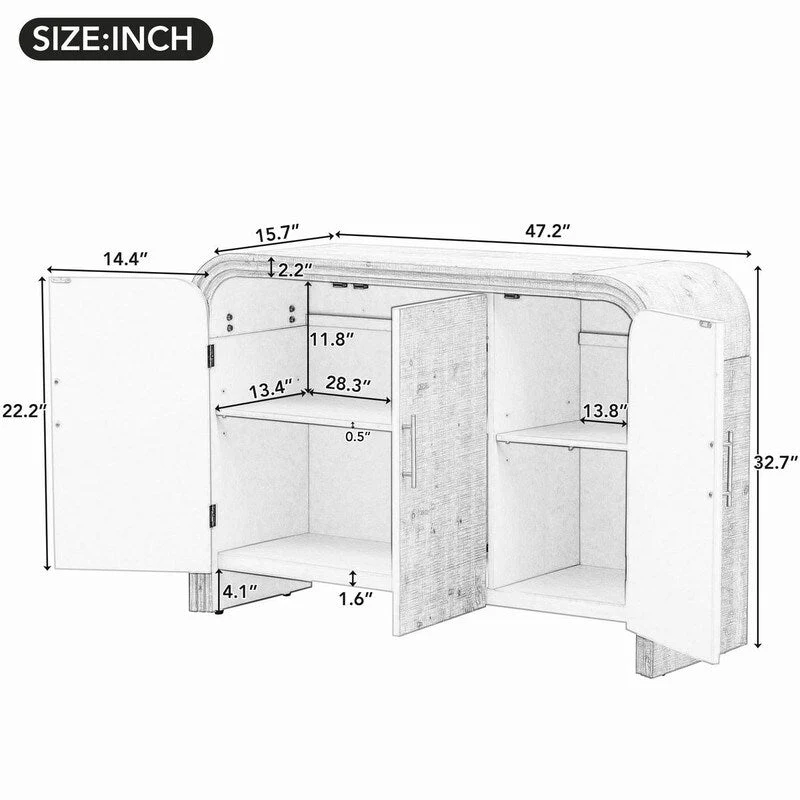 47.2W Sideboard with Gold Handles and Adjustable Dividers - N/A
