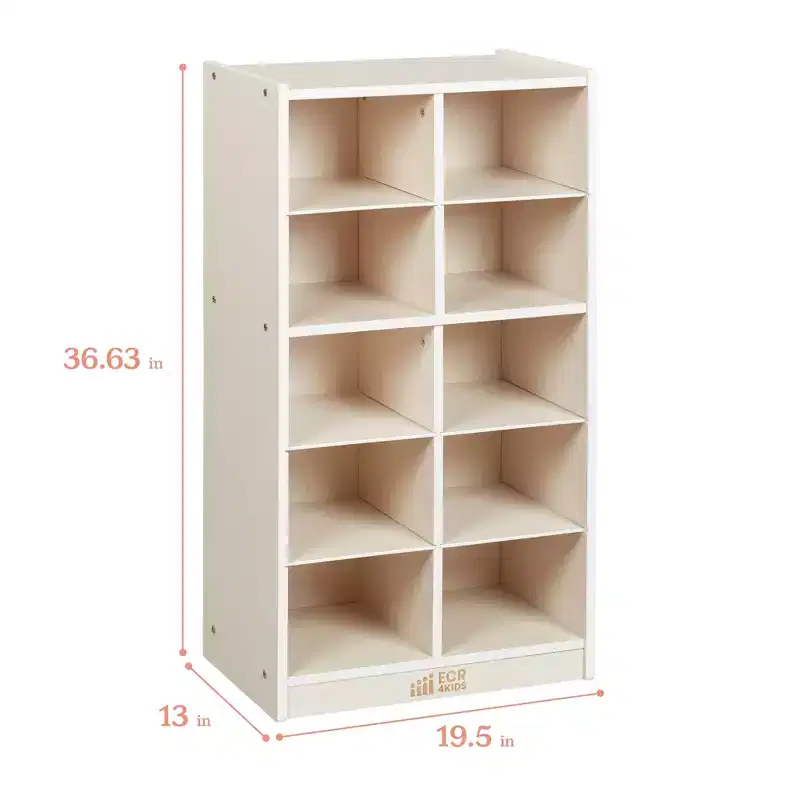 ECR4Kids 10 Cubby Mobile Tray Cabinet and 10 Scoop Front Bins, 5x2, Kids Furniture