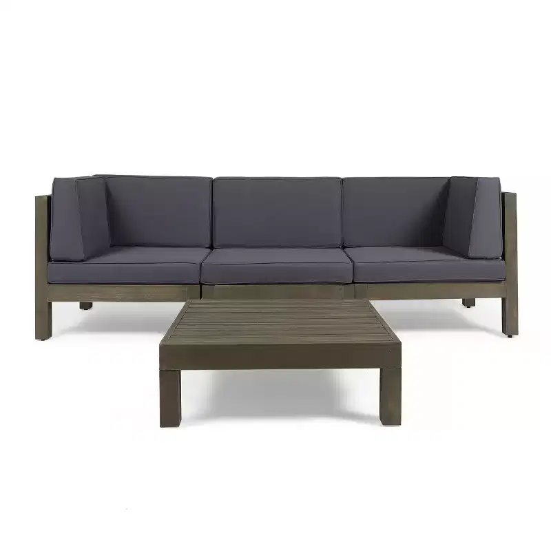 Christopher Knight Home Brava Outdoor Acacia Wood 3 Seater Sofa and Coffee Table Set with Cushions