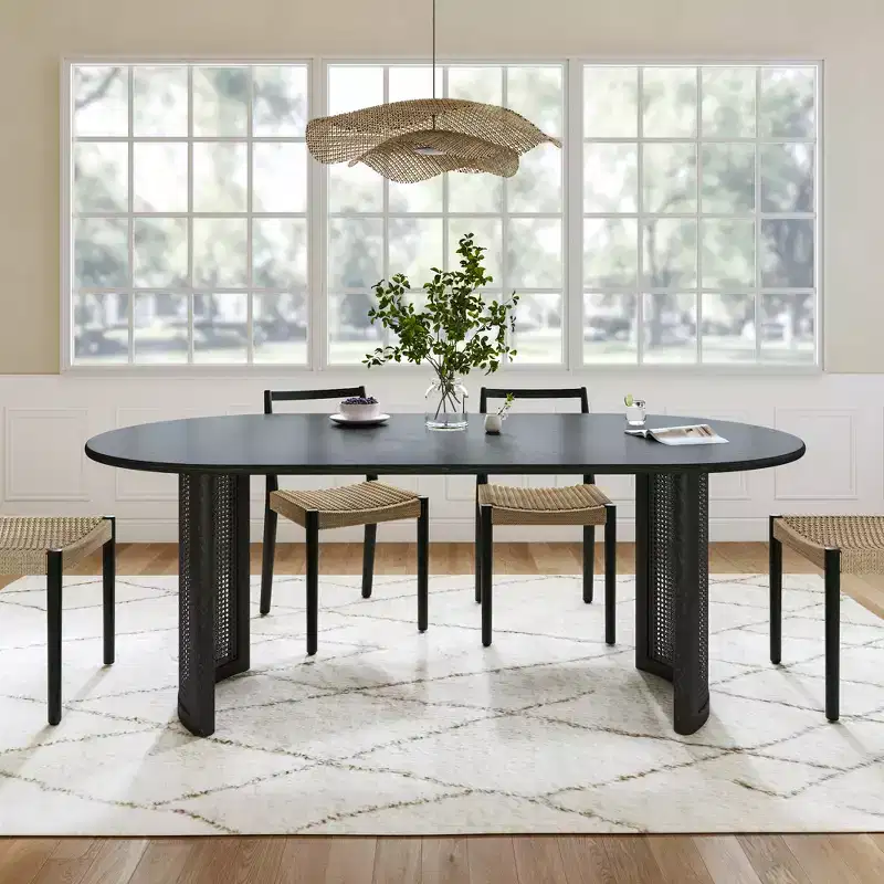 67 Dining Table with Rattan Base suit Kitchen Dining Room for 6 People