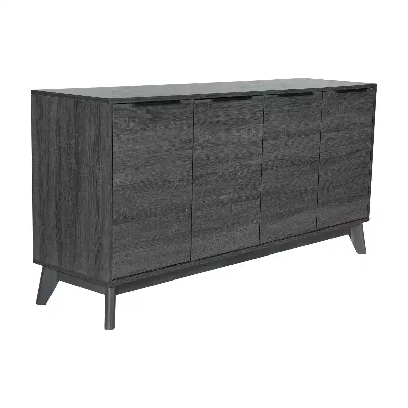 Emma and Oliver Mid-Century Modern Wooden Buffet with Soft Close Doors, Shelving and Sleek Tapered Legs with Protective Floor Glides