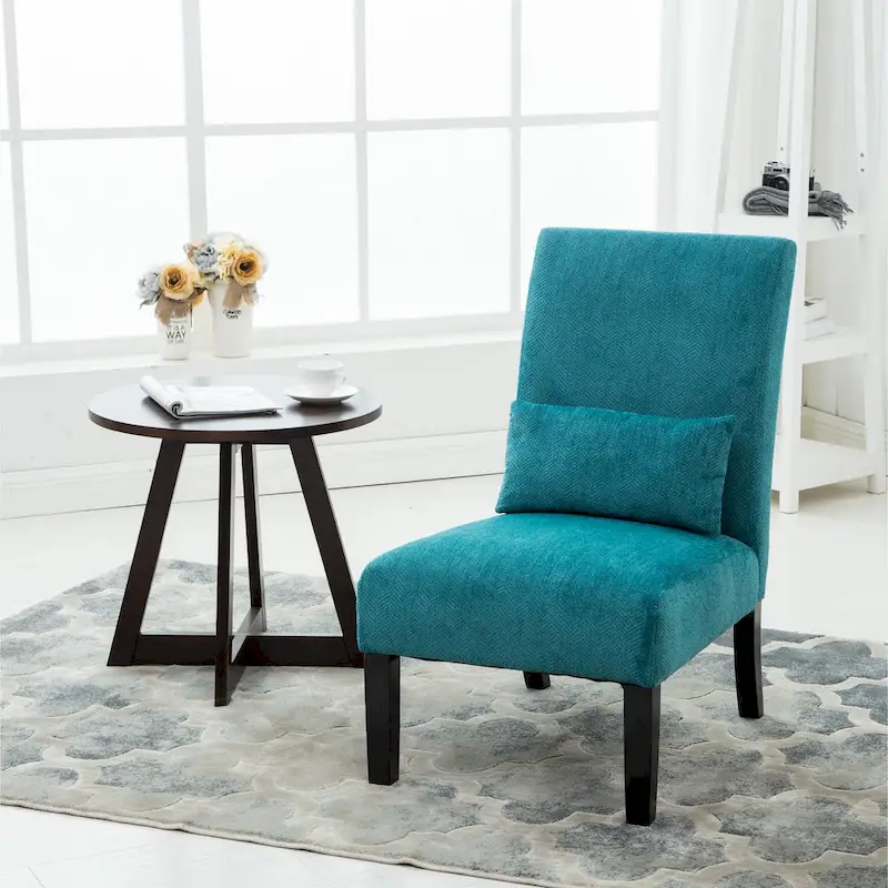 Porch & Den Vista Armless Chenille Accent Chair w/ Kidney Pillow