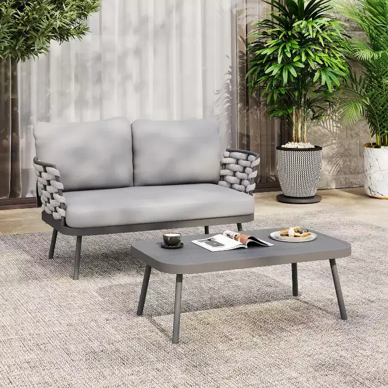 Christopher Knight Home Barbara Modern Outdoor Metal Coffee Table and Upholstered Lovesear Set