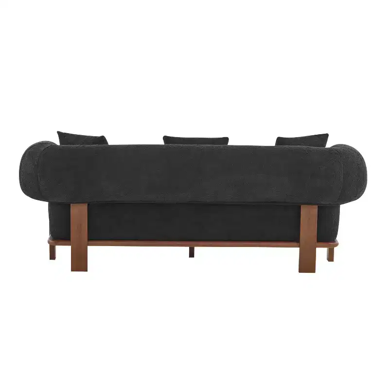 Christopher Knight Home Tadg 82 Rubberwood Boucle Upholstered 3 Seater Curved Sofa with 3 Pillows and Round Arm