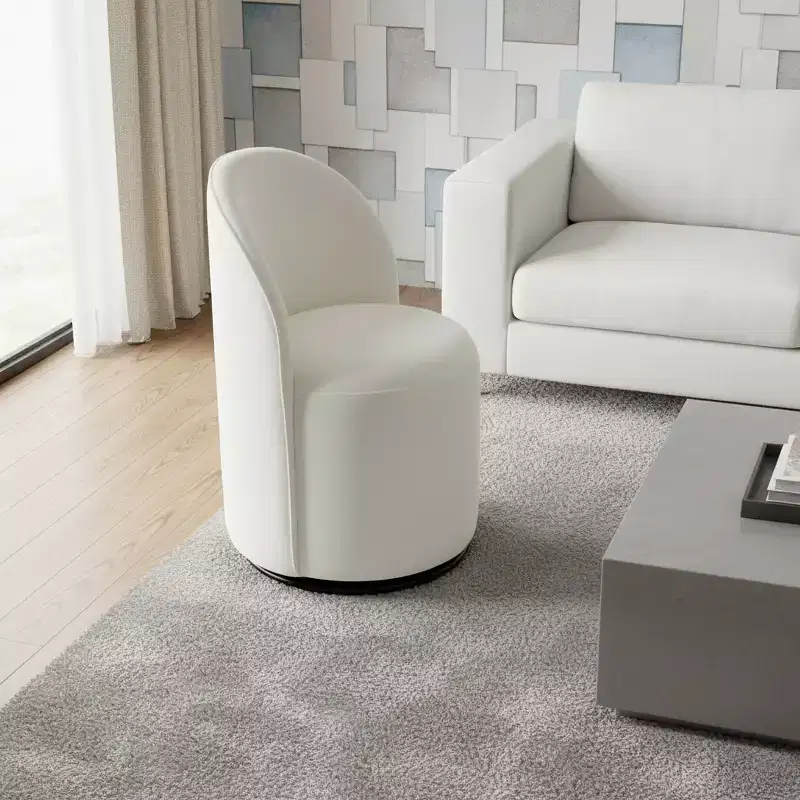 HomeRoots Cream and Black Velvet Curved Back Swivel Dining Arm Chair