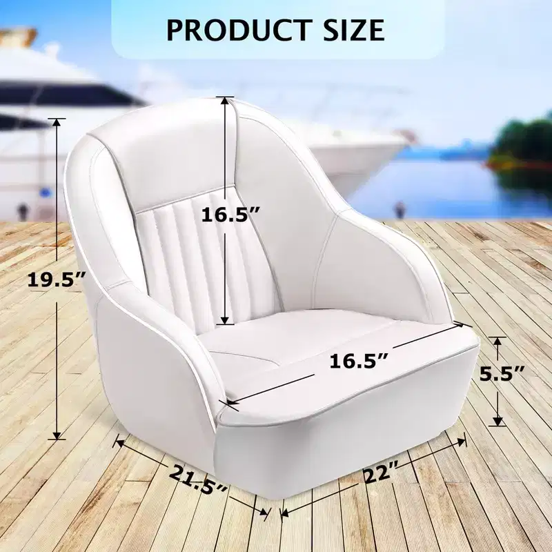 Captain Bucket Seat, Marine Vinyl Boat Chair with Thickened Sponge Padding & Ergonomic Backrest, 42cm Wide Pontoon Boat Seat