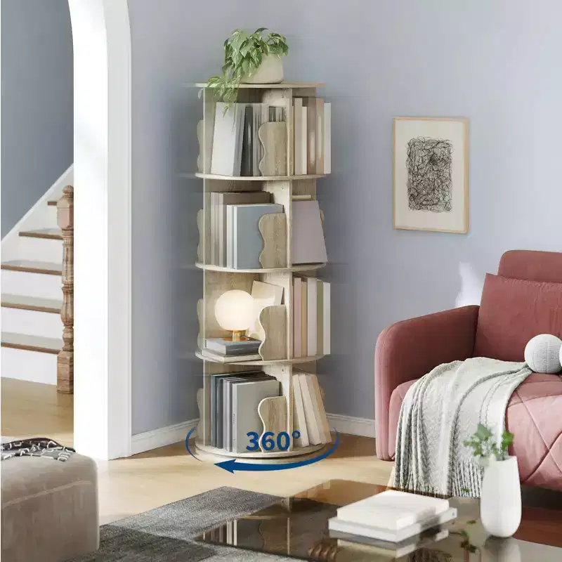 GustoWave 4 Tier Rotating Bookshelf Tower, 360 Stackable Wood Spinning Bookshelf - Storage Display Rack Standing Revolving Bookcase