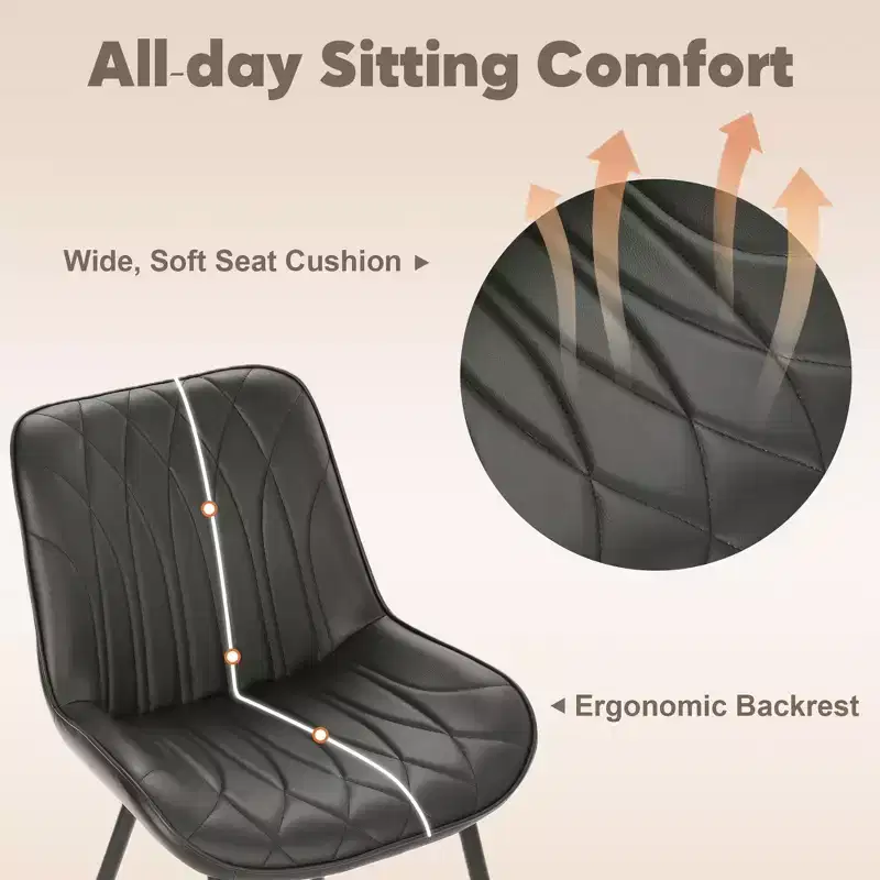Coolmee Dining Chairs Set of 2, Modern Dining Room Chairs with Thick Cushions, Upholstered Faux Leather Cushion Seat,Kitchen Side Armless Chair Black