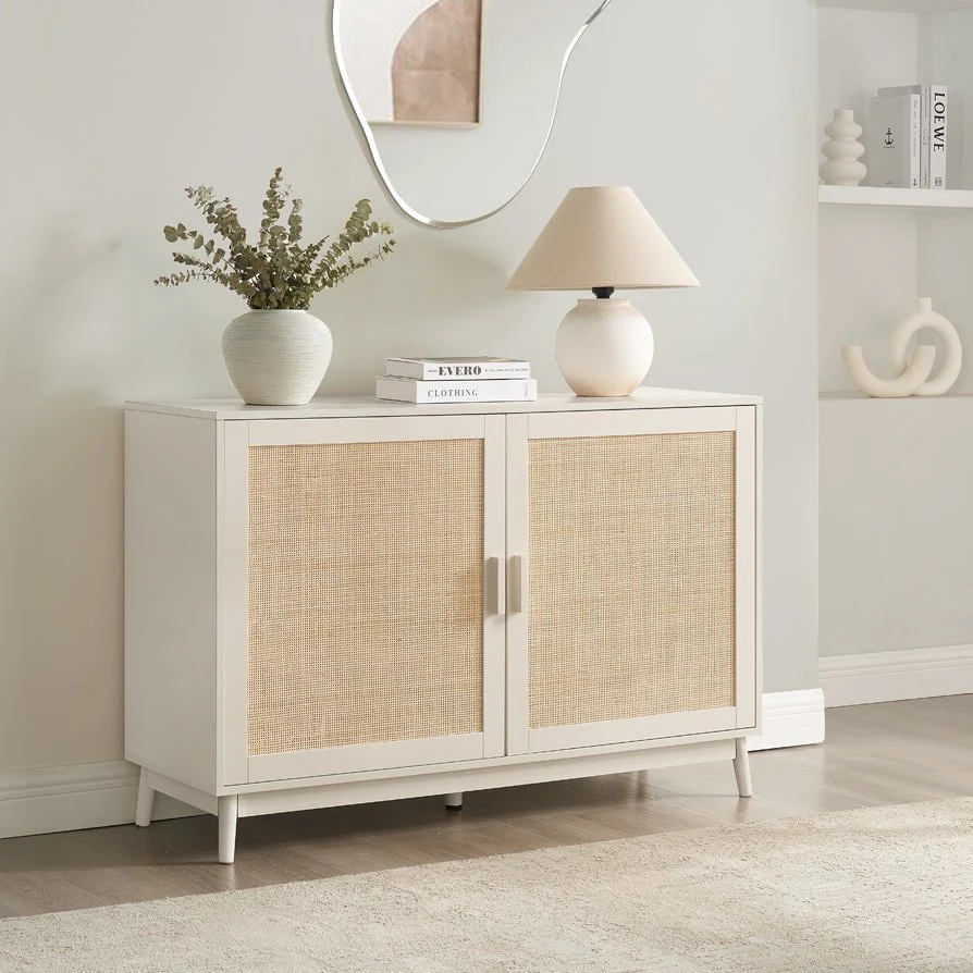Classic Cream Painted Sideboard with Clean Lines for Living Room