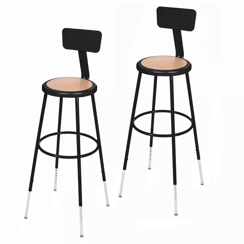 Hampden Furnishings Set of 2 32-39 Height Adjustable Heavy Duty Steel Accent Barstools with Backrest Black: Modern Design
