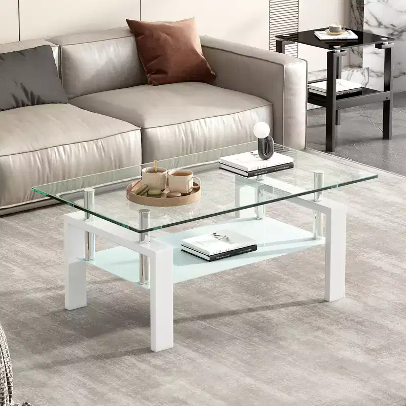 Tempered Glass Coffee Table, 2-Tier, 17.32