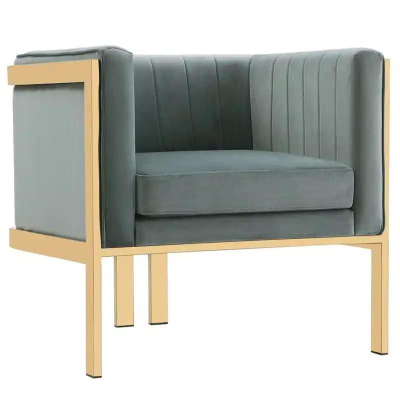 Polished Brass Velvet Accent Armchair - Warm Grey