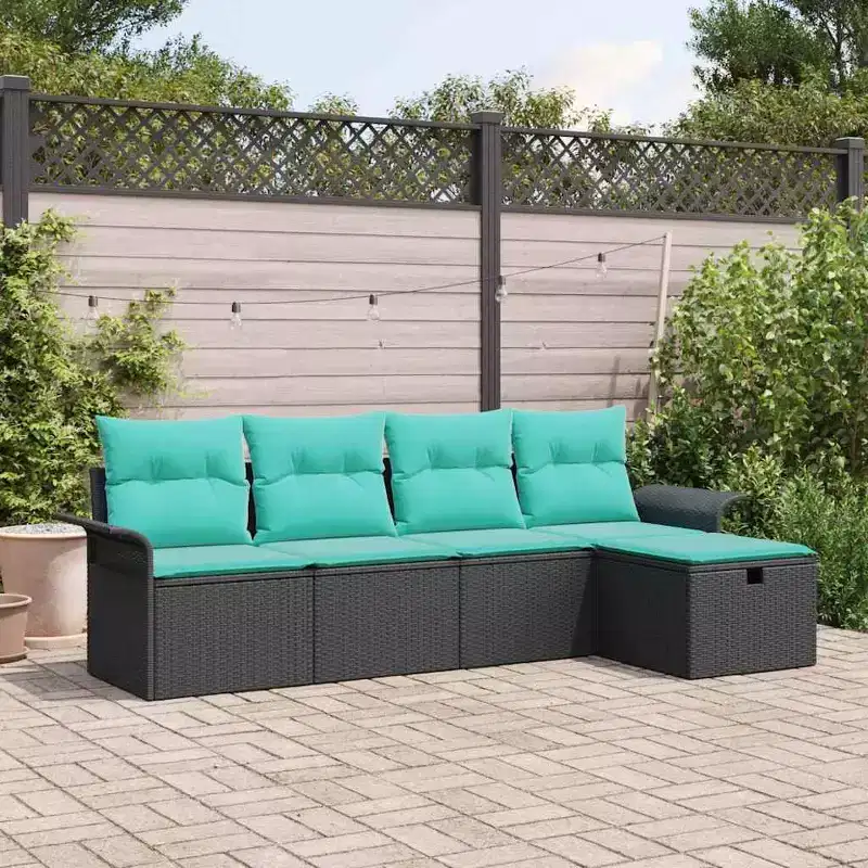 vidaXL Garden Sofa Set with Cushion 5 pcs Black Poly rattan