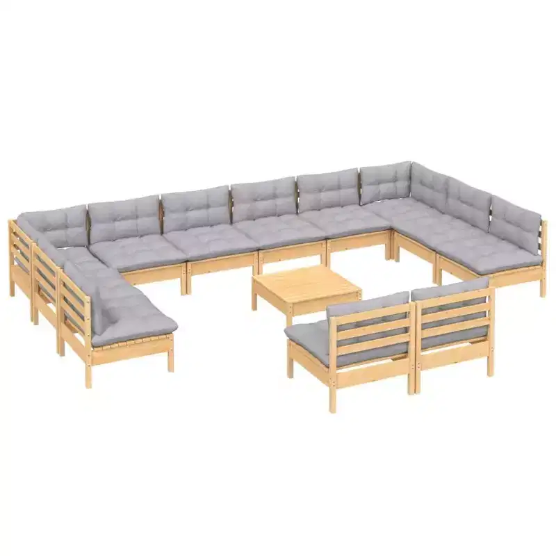 vidaXL Garden Lounge Set Grey cushions, natural pine