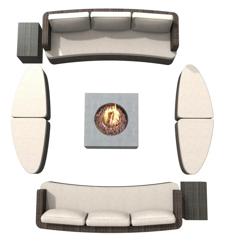 9-piece Patio Wicker Daybed Set with Concrete Fire Pit Table
