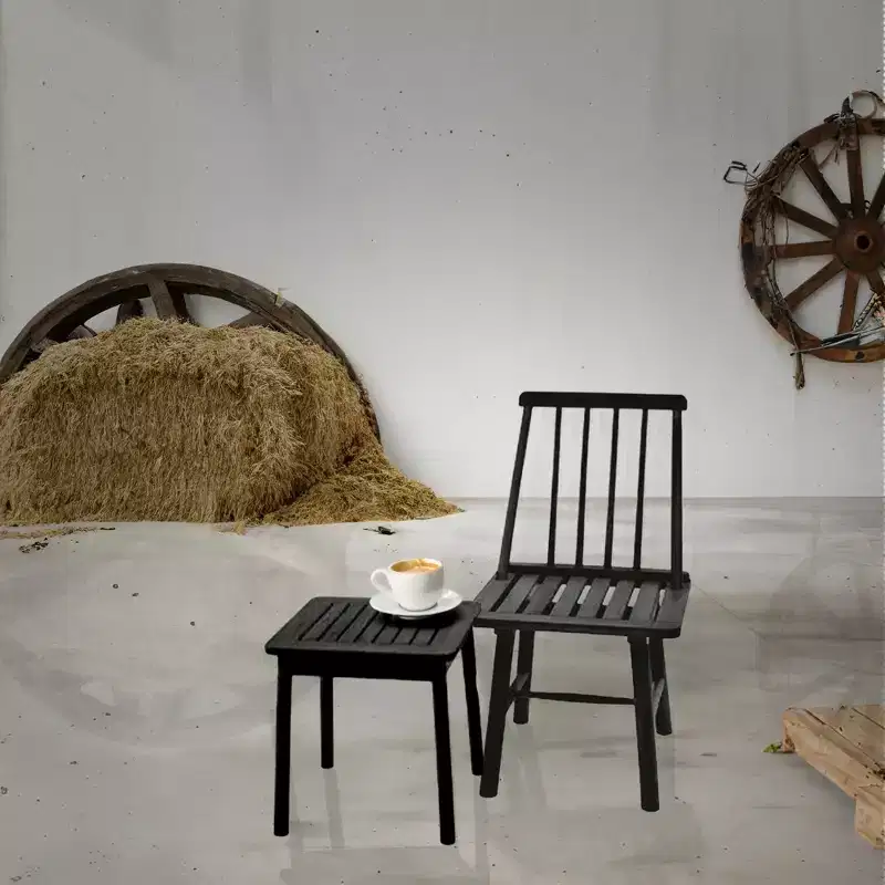 Farmhouse Armless Indonesian Hardwood Chair - Indoor/Outdoor - Black