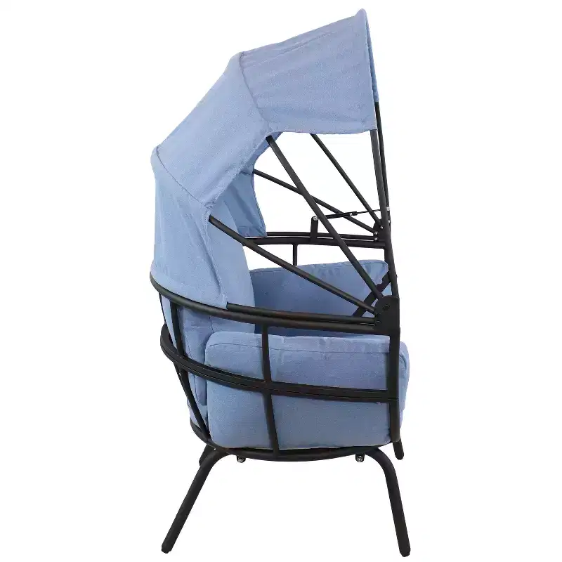 Sunnydaze Modern Luxury Patio Lounge Chair with Retractable Shade - Powder-Coated Aluminum Frame with Polyester Cushions and Canopy