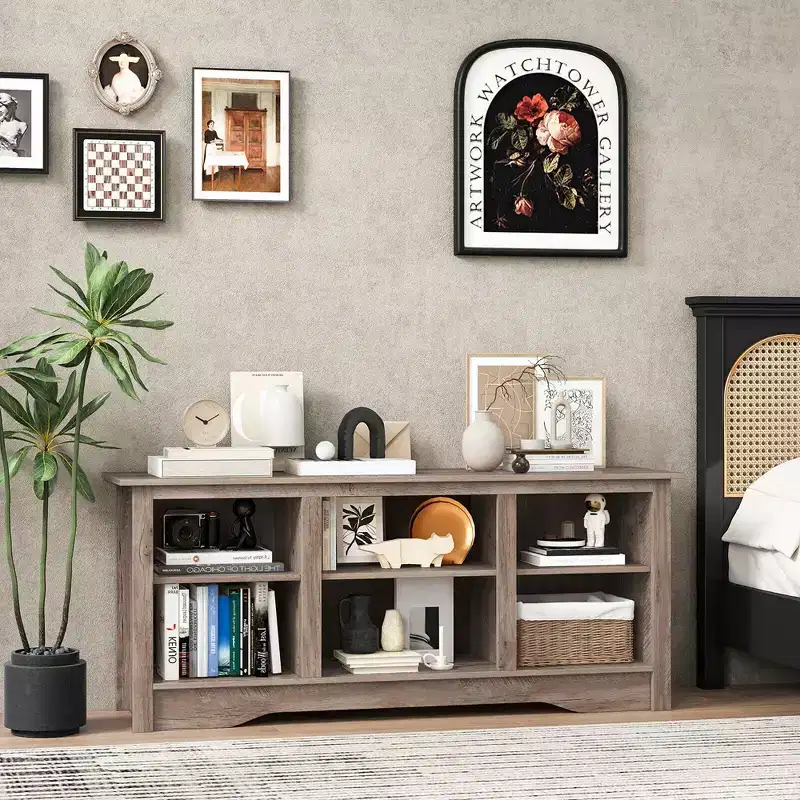 Costway 58 TV Stand Entertainment Center w/ 3-Adjustable Shelves for 65 TV Grey