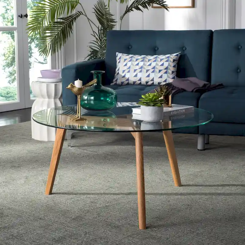 Mid-Century Modern Style Round Glass Coffee Table — 35.4 x 35.4 x 17.7 — W35 x D35 x H18