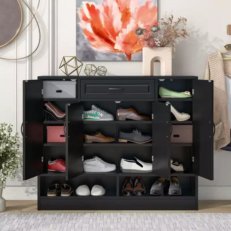 Modern Freestanding Shoe Cabinet Side Board with Adjustable Shelves/Flip Drawers,Minimalist Shoe Rack for Corridors, Entrances