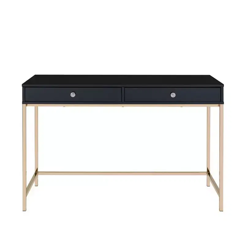 Royal Hampton Writing Desk with 2 Storage Compartments, Black and Gold