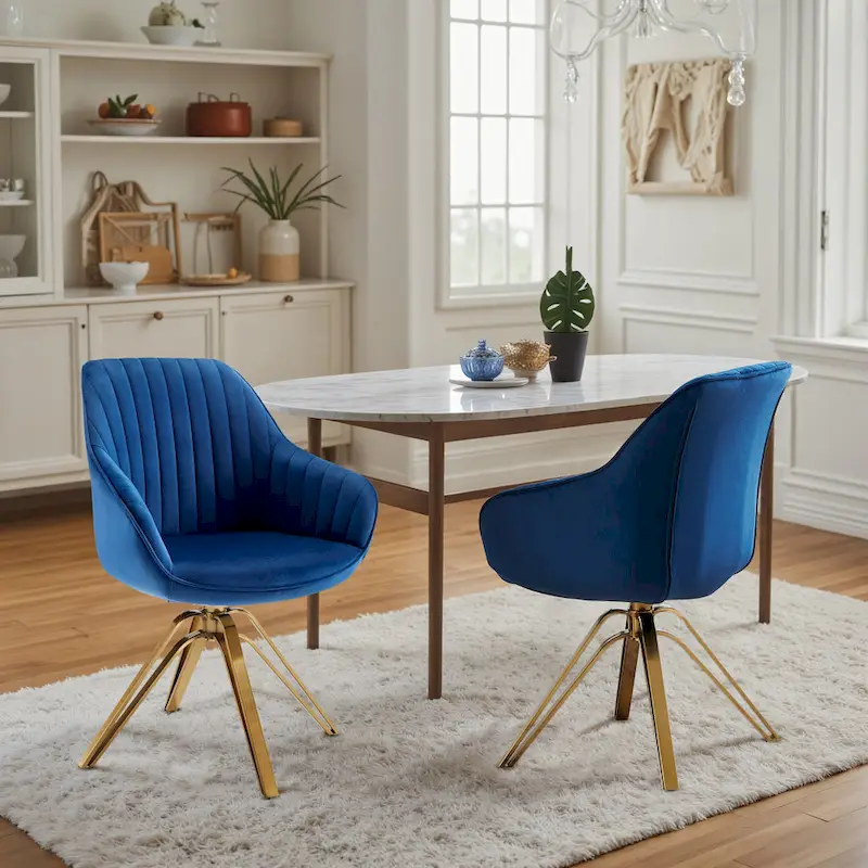Art Leon Set of 2 Velvet Swivel Dining Chair with Golden Legs