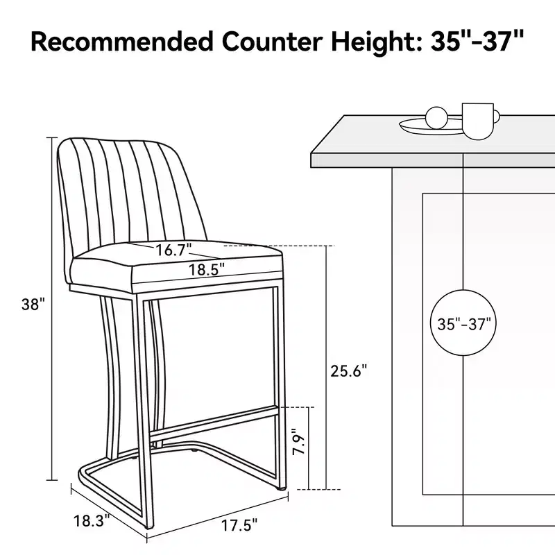 Dyonery 25.6 Counter Height Bar Stools with Padded Back, Faux Leather Upholstery