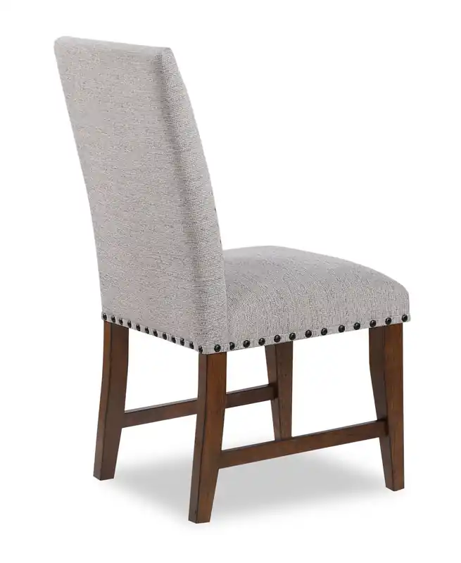 Dining Chair with Polyester Fabric & Nailhead Trim - Beige & Brown