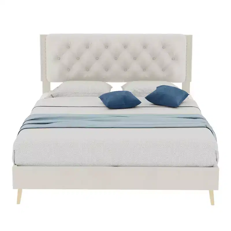 GDFStudio Ruskin Modern Wood and Velvet Upholstered Bed with Tufted Headboard