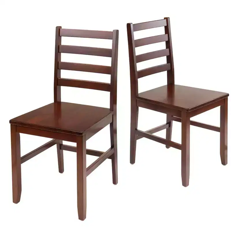 2pc Hamilton Ladder Back Chair - Antique Walnut - Winsome: Hardwood Frame, Non-Upholstered, 220lb Capacity