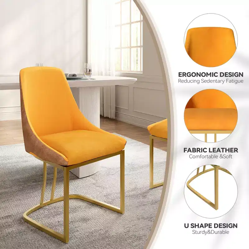 CLIHOME Set of 2 Modern High Back Dining Chair with Metal Legs