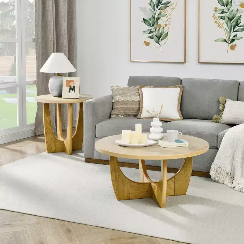 25-Inch Round End Table with Cross-Leg Design, Mid-Century Modern Wooden Side Table for Living Room, Reception, or Bedroom