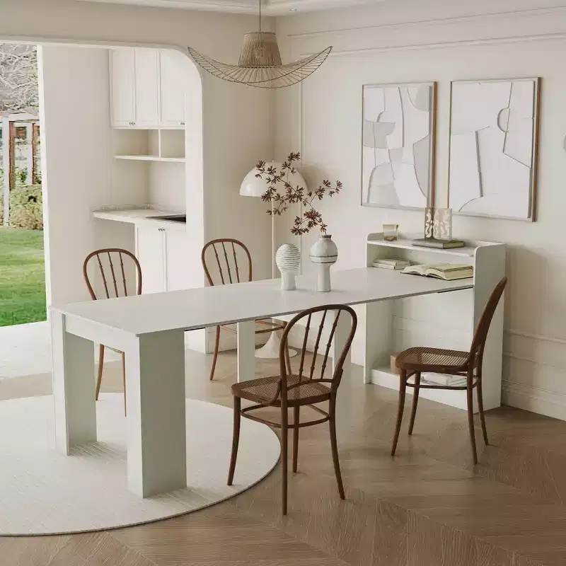 JVNOXK 95.43 inModern Multifunctional Dining Table, Extendable and Foldable with Storage Space, Suitable for Living Room or Dining Room, White