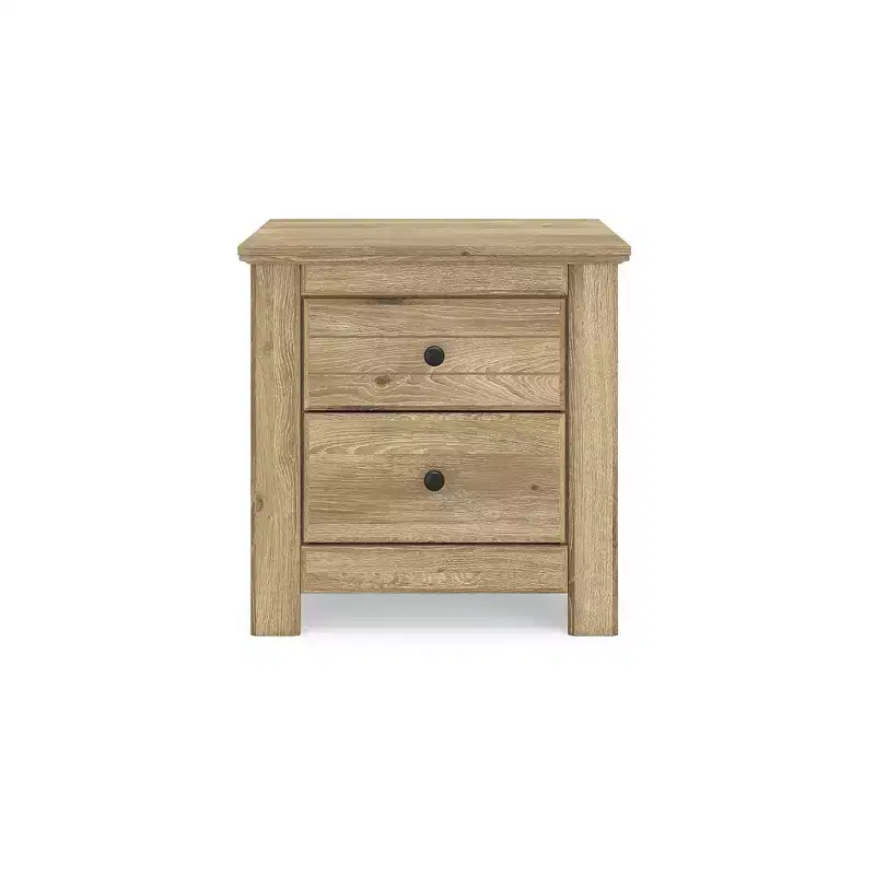 Signature Design by Ashley Allihauser Two Drawer Nightstand with USB Charging, Replicated Oak Grain, Natural Tan Finish