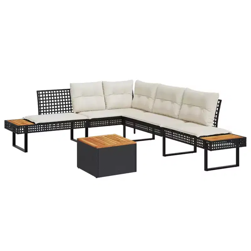 vidaXL 2 Piece Patio Sofa Set with Cushions Outdoor Poly Rattan and Acacia