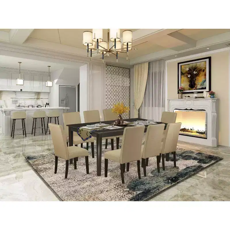 HomeStock Belmont Dining Table Set with Self - Storing Leaf and 8 Parson Chairs