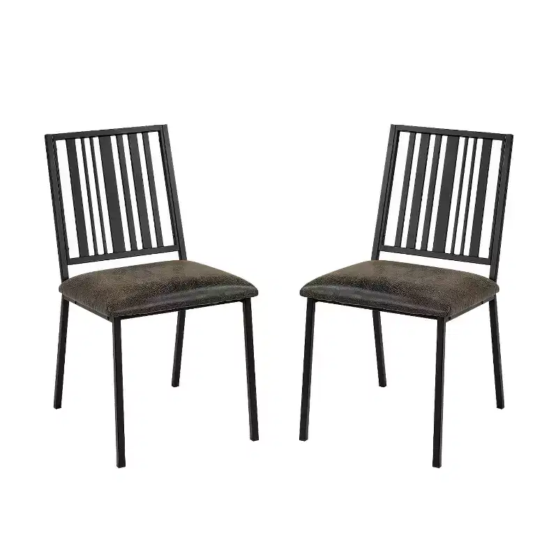 Black Faux Leather & Metal Side Chairs, Set of 2