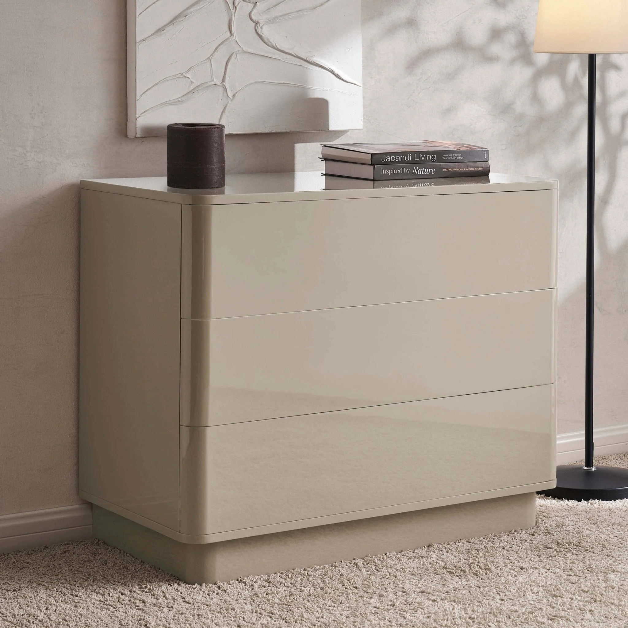 High Gloss 3 Drawer Chest - Taupe