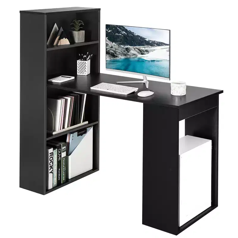 Costway Computer Desk Writing Workstation Office w/6-Tier Storage Shelves White\Black