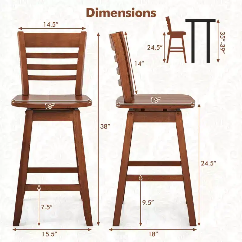 Costway 2 PCS 24.5 Counter Height Bar Chairs Swivel Bar Stools with Hollow Backrest Brown/White