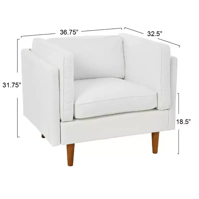 High-Sided Upholstered Accent Armchair Coastal White Pocket Spring Plywood Steel Frame
